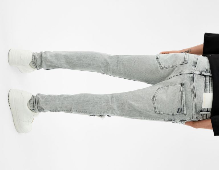 Grey Men's Bershka Super Skinny Ripped Jeans | KmcIkKDv7NK