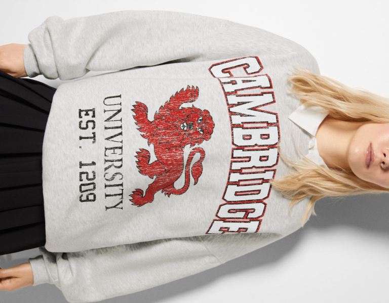 Grey Women's Bershka Cambridge University Print Sweatshirts | U3YYjX5aBkt