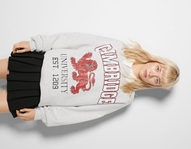 Grey Women\'s Bershka Cambridge University Print Sweatshirts | U3YYjX5aBkt