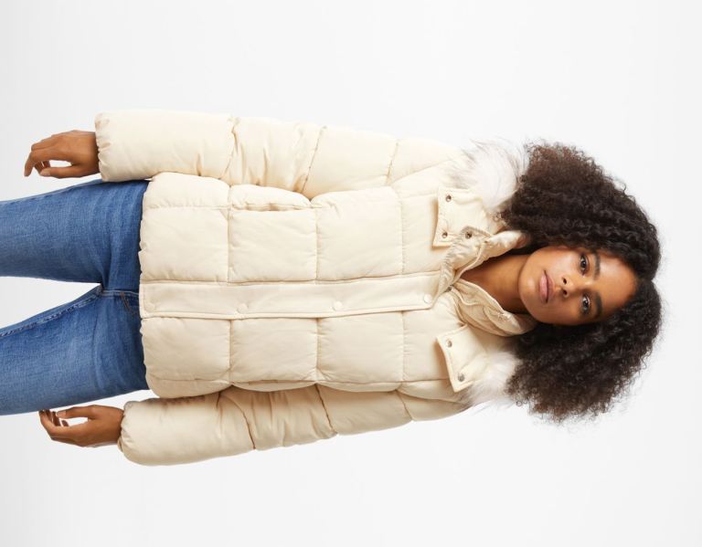 Grey Women\'s Bershka Puffer With Faux Fur Hood Jackets | MrP1mt6pd7x