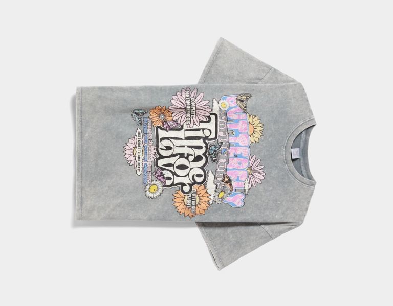 Grey Women's Bershka Short Sleeve With Print T Shirts | vHSsLPs4iyg