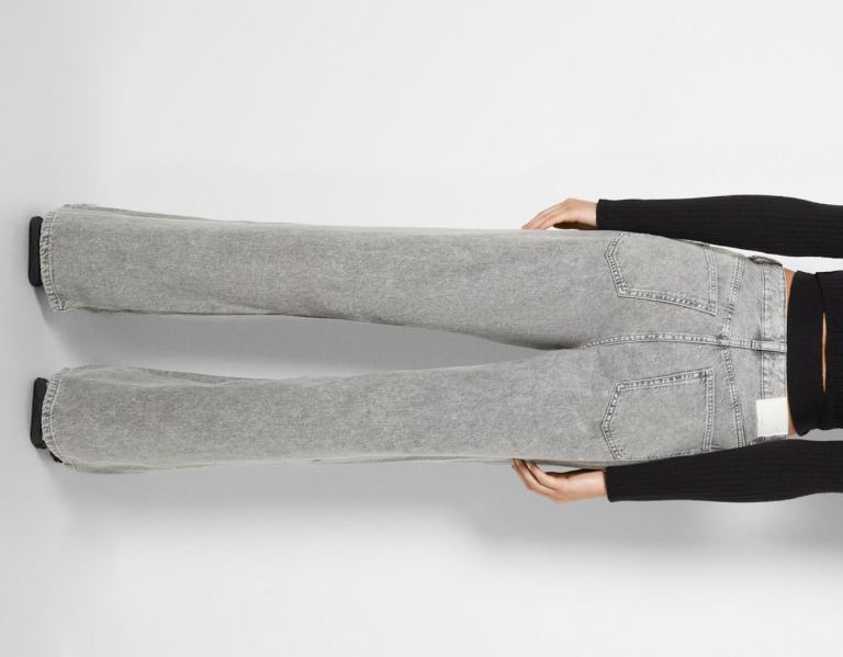 Grey Women's Bershka Wide-leg Jeans | gEaYLGFpY1W