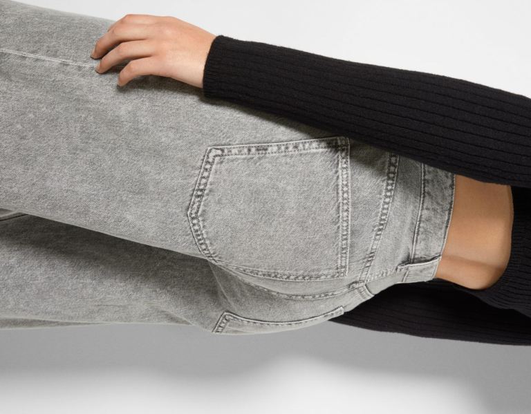 Grey Women's Bershka Wide-leg Jeans | gEaYLGFpY1W