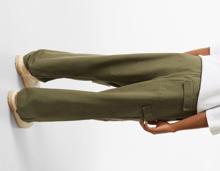 Khaki Men's Bershka Cargo Parachute Jeans Pants | 86Lpxkf1WVc