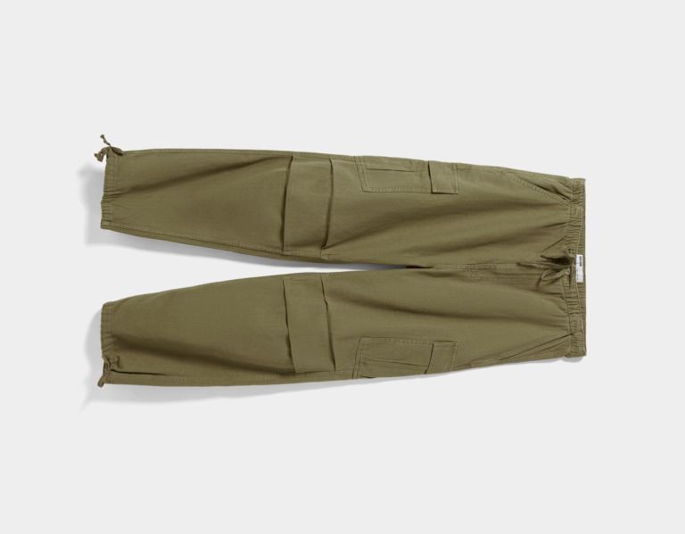 Khaki Men's Bershka Cargo Parachute Jeans Pants | 86Lpxkf1WVc