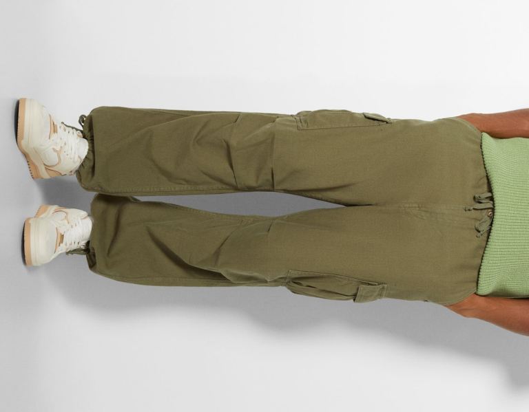 Khaki Men's Bershka Parachute Jeans Cargo | mmtGYNB38kc