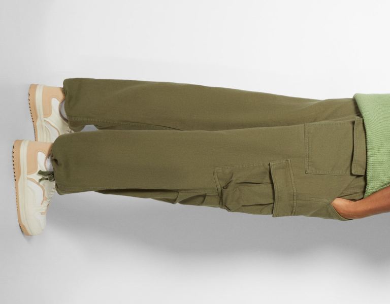 Khaki Men's Bershka Parachute Jeans Cargo | mmtGYNB38kc