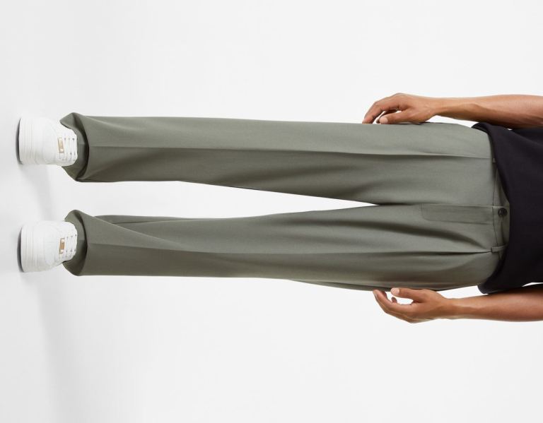 Khaki Men's Bershka Tailored Wide-leg Sweat-style Pants | ibMHXhddNFW