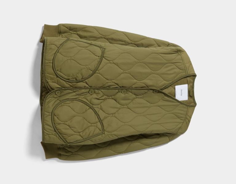 Khaki Men's Bershka V-neck Quilted Jackets | B1ZXH1SVfd7