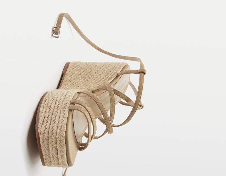 Khaki Women's Bershka Jute Wedge Cage Heels Sandals | GY1KxGzK30y