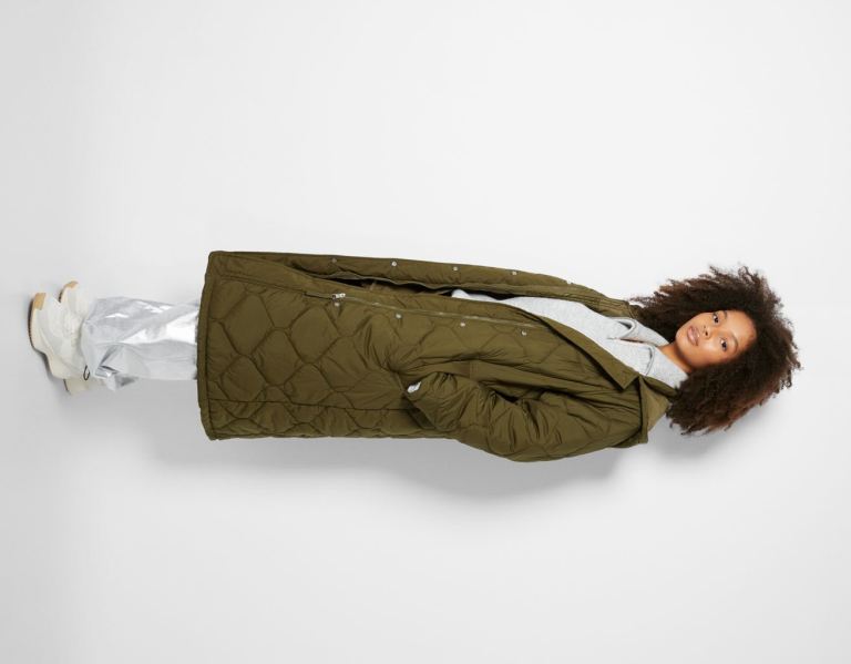 Khaki Women's Bershka Long Puffer Coat Outerwear | 8TOBLE2azIq