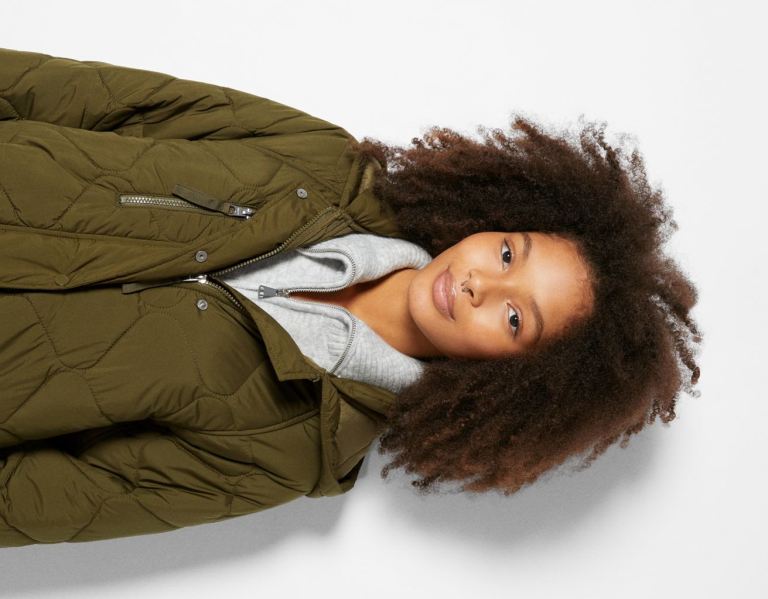 Khaki Women's Bershka Long Puffer Coat Outerwear | 8TOBLE2azIq