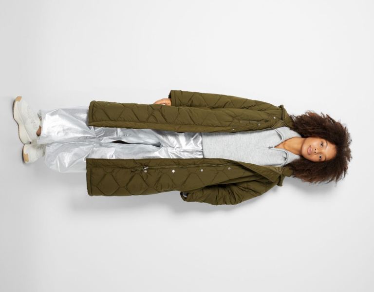 Khaki Women\'s Bershka Long Puffer Coat Outerwear | 8TOBLE2azIq