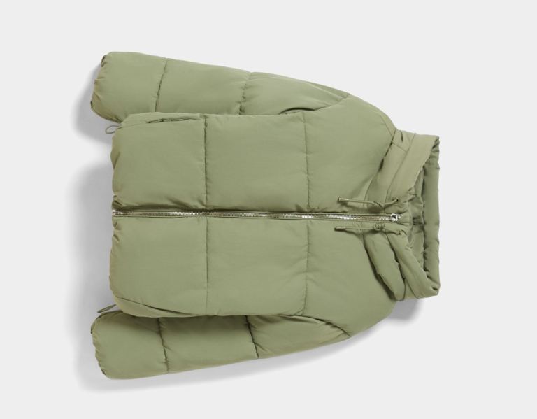 Khaki Women's Bershka Oversize Hooded Puffer Jackets | 6COyeCYzBM5