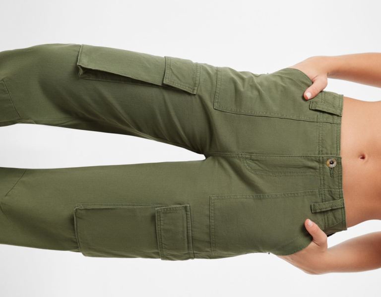 Khaki Women's Bershka Straight Fit Cargo Jeans | MxbBXIpsg8j