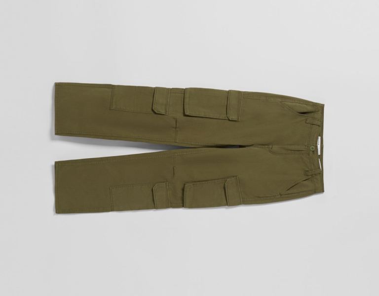 Khaki Women's Bershka Twill Multi-pocket Cargo Pants | Ioe2584NVd1