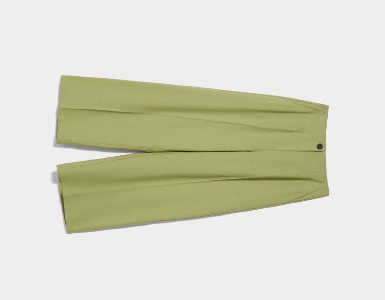 Khaki Women's Bershka Wide-leg Flowing Culottes Pants | Fab3JTjSqPu