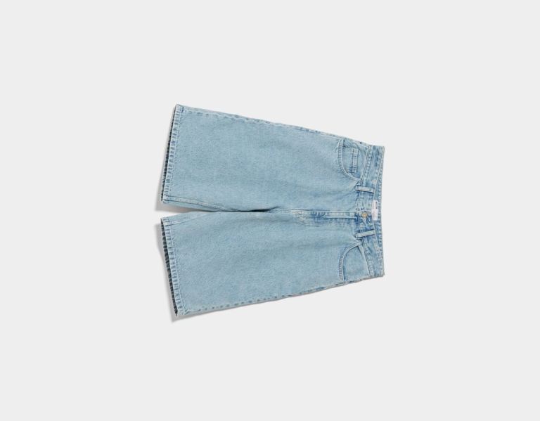 Light Blue Men's Bershka Baggy Bermuda Shorts | VZk0bVCsm2t