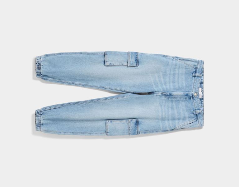 Light Blue Men's Bershka Cargo Jeans | jqPj9RDdftS