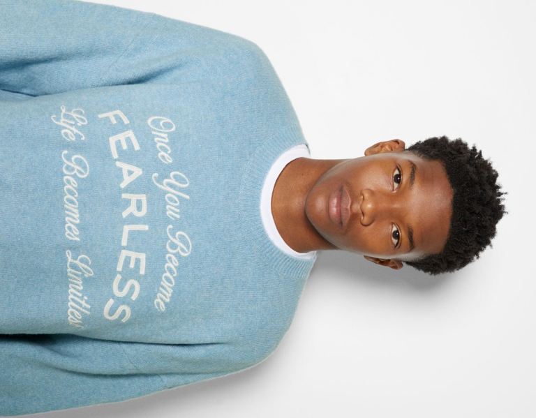 Light Blue Men's Bershka Embroidered Varsity Sweater Sweaters | ATDQuDAiODb