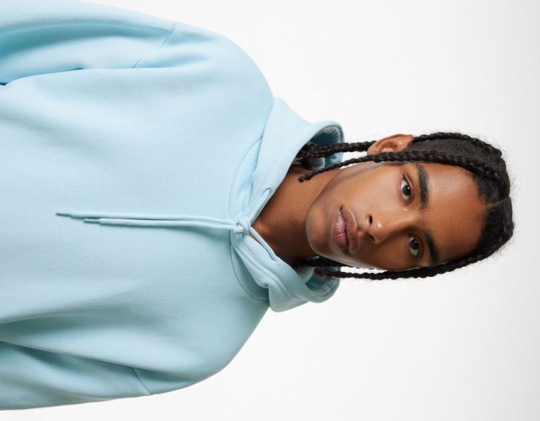 Light Blue Men's Bershka Oversize Hoodie Tracksuits | 1heXnrhSY9H