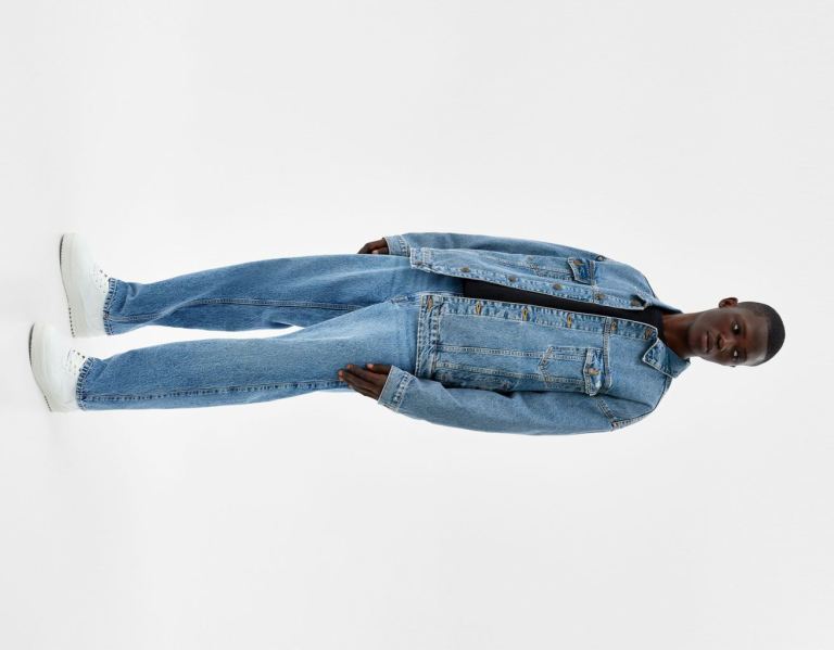 Light Blue Men's Bershka Oversized Denim Jackets | RbP99O9FGkK