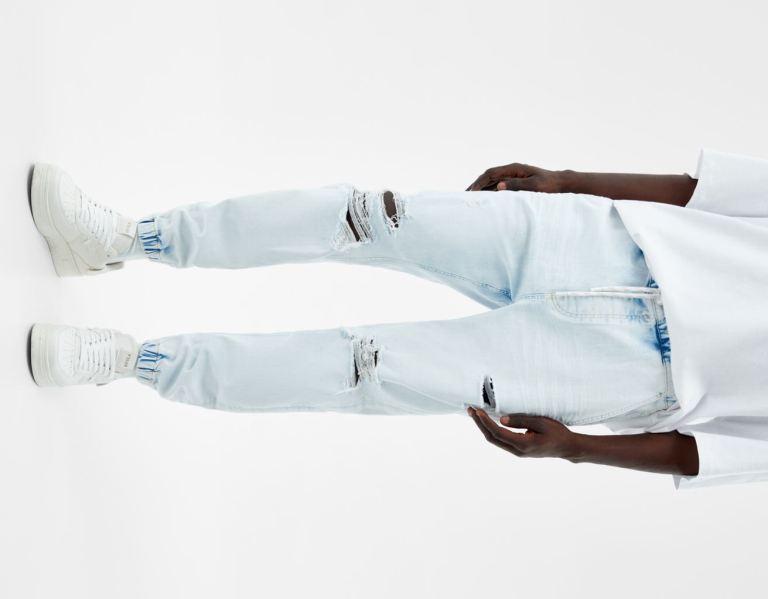 Light Blue Men's Bershka Ripped Jogger Jeans | oOCZULSLQ1Z