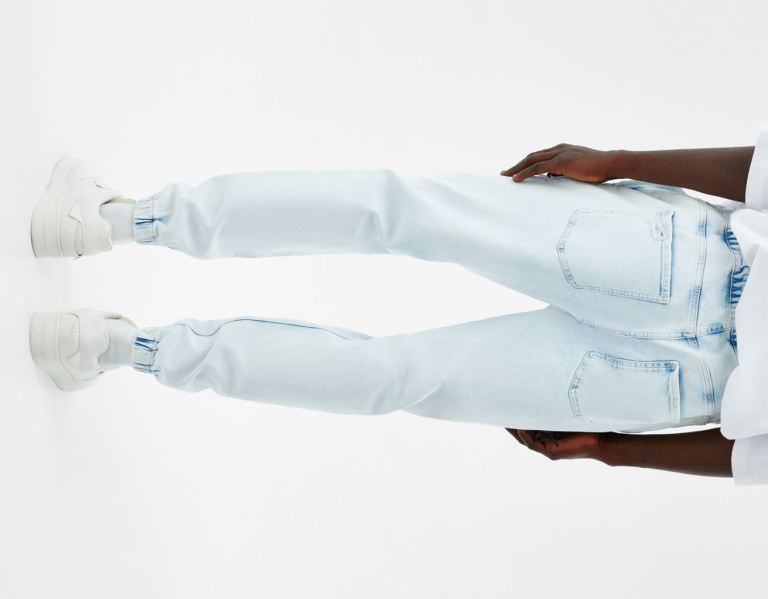 Light Blue Men's Bershka Ripped Jogger Jeans | oOCZULSLQ1Z