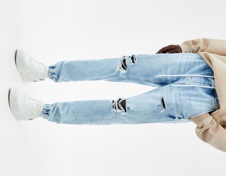 Light Blue Men's Bershka Ripped Jogger Jeans | skB4XHCw9M4