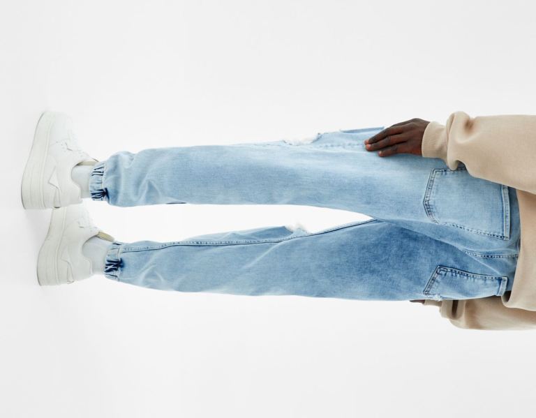 Light Blue Men's Bershka Ripped Jogger Jeans | skB4XHCw9M4