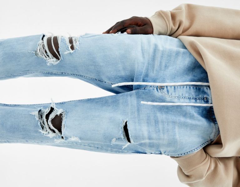 Light Blue Men's Bershka Ripped Jogger Jeans | skB4XHCw9M4