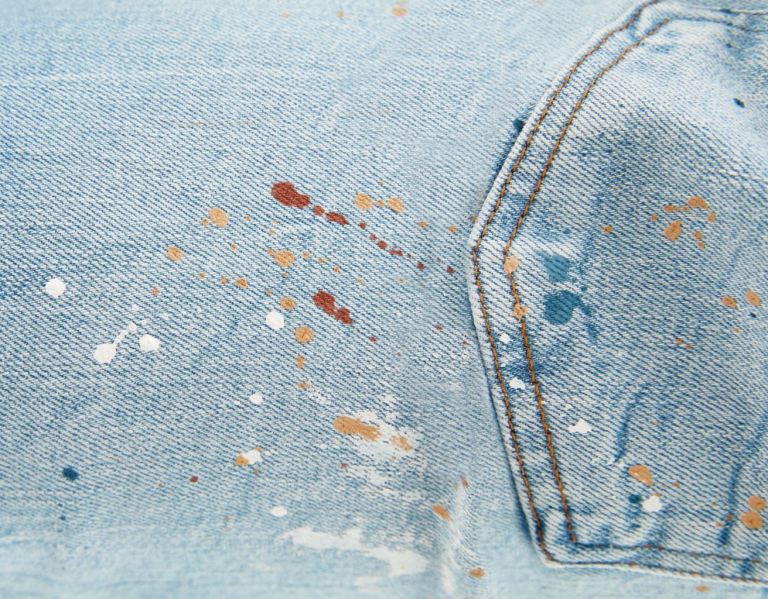 Light Blue Men's Bershka Ripped Paint Splatter Skinny Jeans | bhUSiCmr2Pj