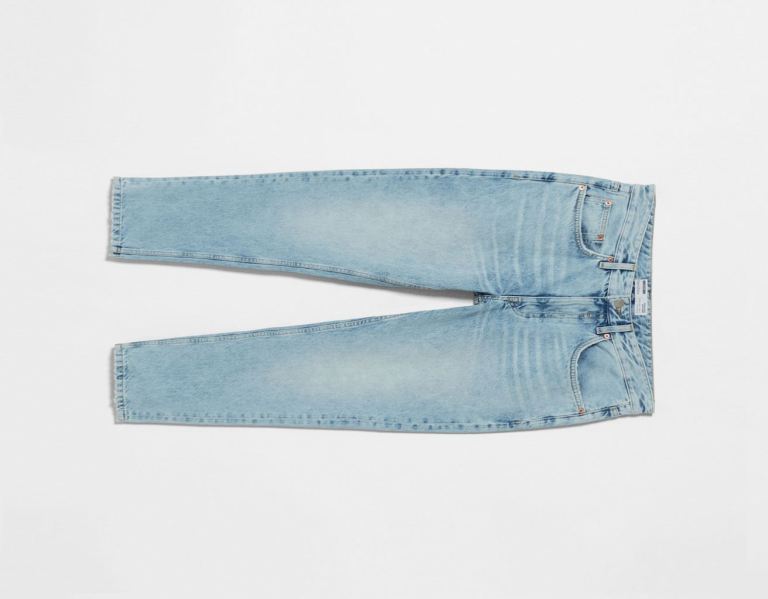 Light Blue Men's Bershka Straight Fit Vintage Jeans | F4XJPHyUMvI