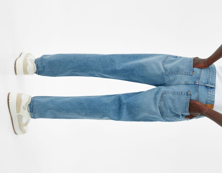 Light Blue Men's Bershka Straight Fit Vintage Jeans | c3yXFTwt9la