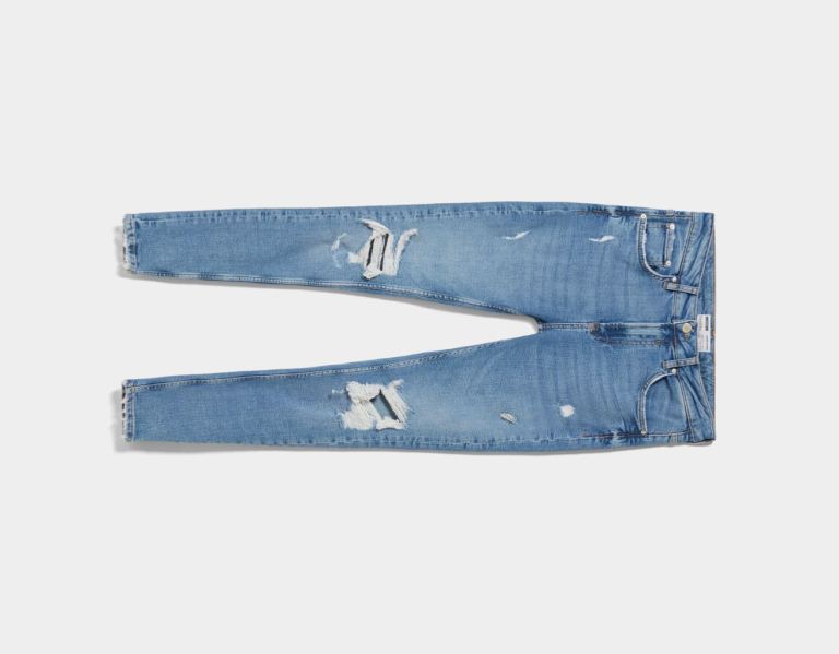 Light Blue Men's Bershka Super Skinny Ripped Jeans | YfTwO2VN6c4