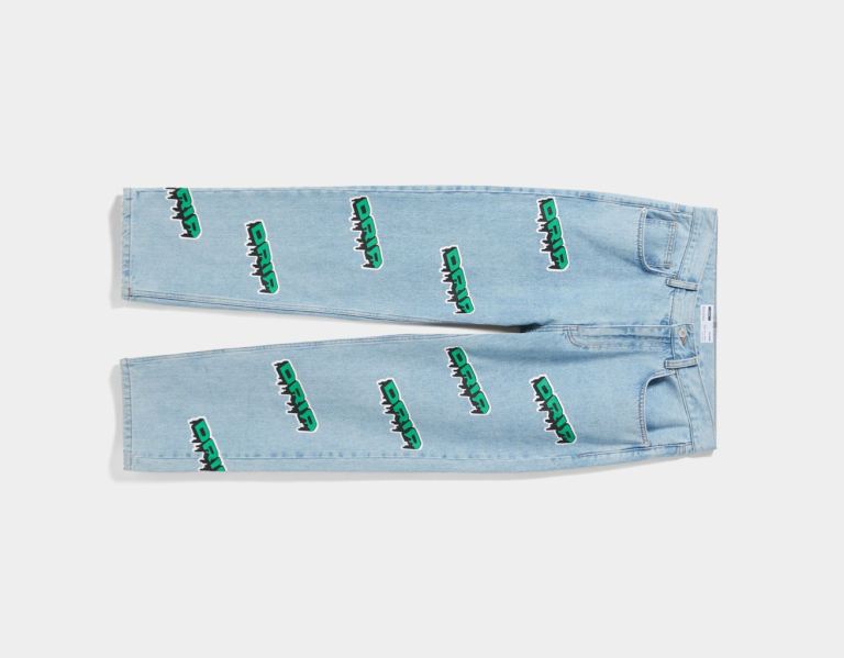 Light Blue Men's Bershka ‘90s Wide Fit Graffiti Print Jeans | Xpr1wSP9h0T