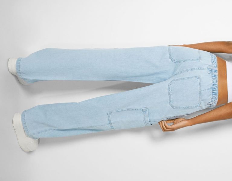 Light Blue Women's Bershka Cargo With An Elastic Waistband Jeans | EjE06JyCNah