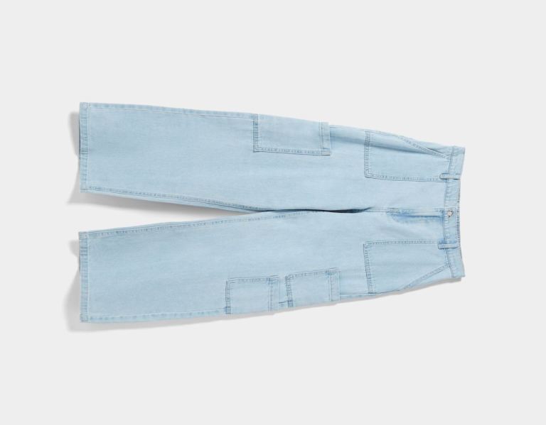 Light Blue Women's Bershka Cargo With An Elastic Waistband Jeans | EjE06JyCNah