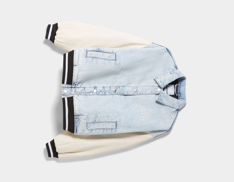 Light Blue Women's Bershka College Bomber With Faux Leather Sleeves Jackets | T1Z8z1Y5ZyY