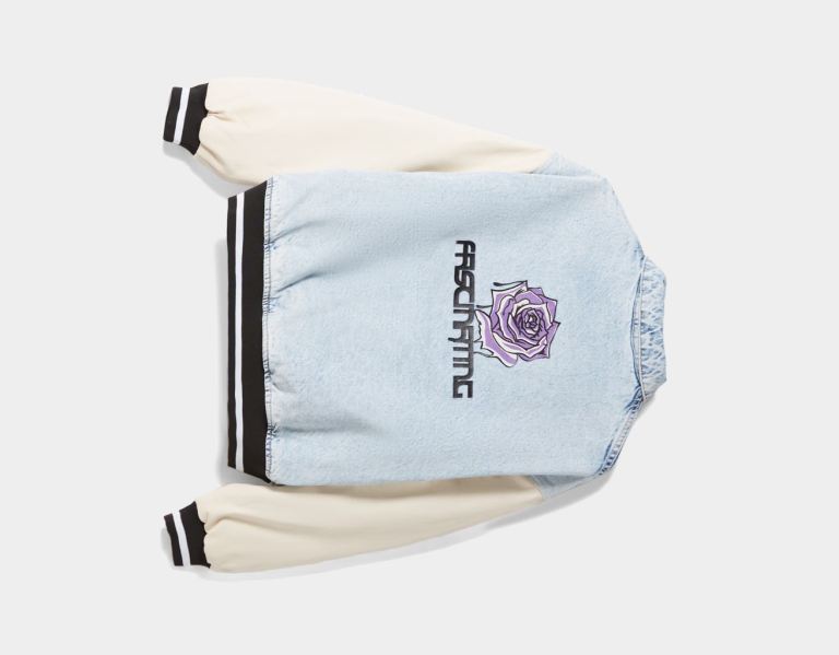 Light Blue Women's Bershka College Bomber With Faux Leather Sleeves Jackets | T1Z8z1Y5ZyY