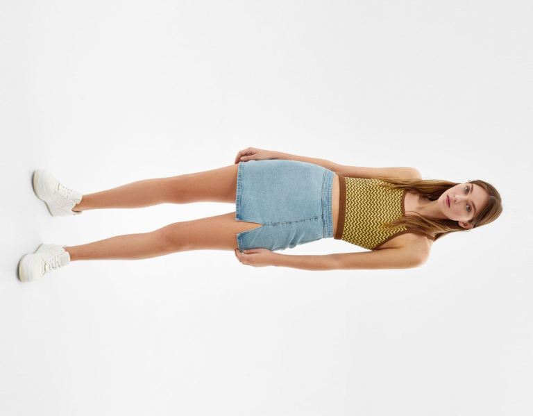 Light Blue Women's Bershka Comfort Mini Denim Skirts | PmxCYxZUFbe