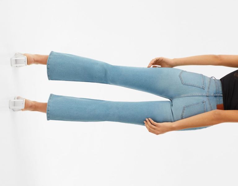 Light Blue Women's Bershka Cropped Flared Jeans | G7jFDX9xO30