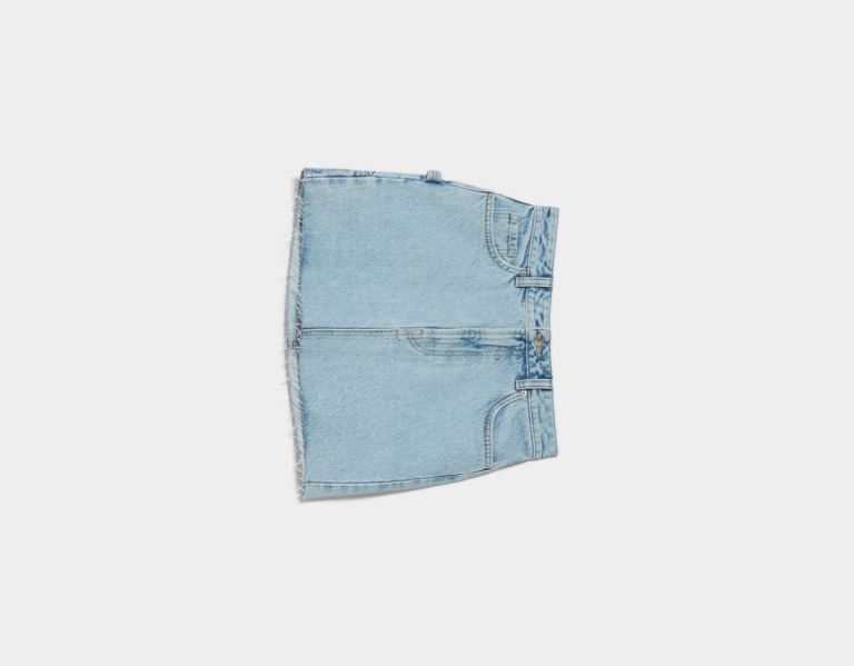 Light Blue Women's Bershka Denim Carpenter Mini Skirts | MVqGSjpcDzb