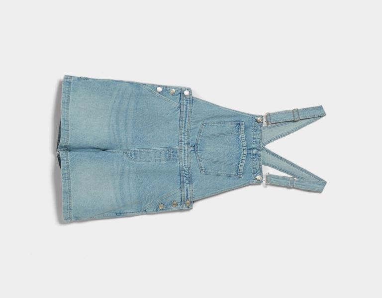 Light Blue Women's Bershka Denim Overalls With Carpenter Details Dress | AL451fHicUo