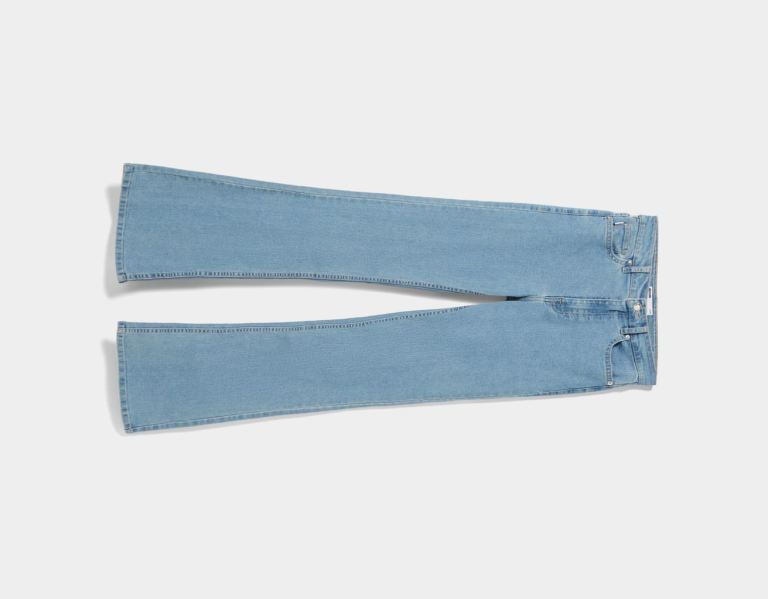 Light Blue Women's Bershka Flared Fitted Jeans | m1BLSQMIm3O