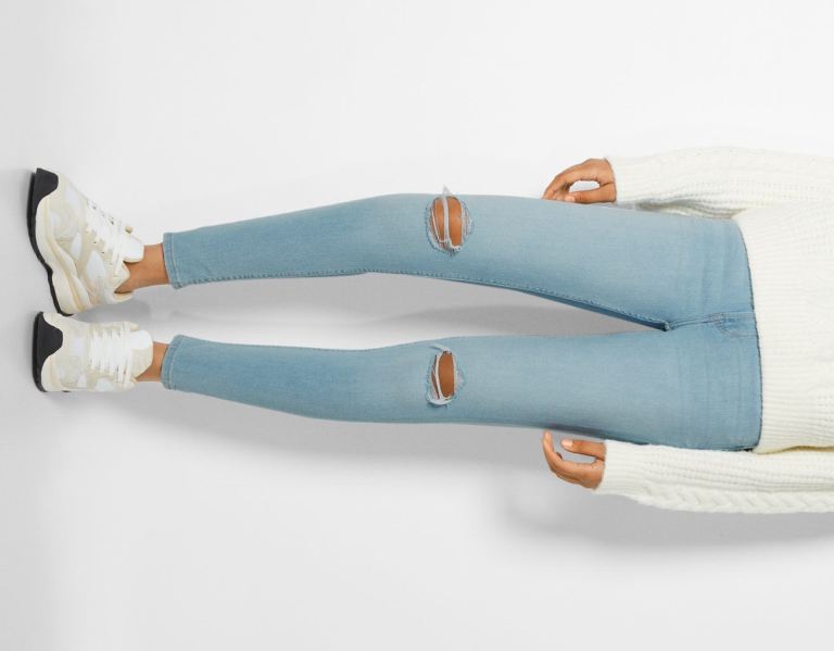 Light Blue Women's Bershka Low-rise Skinny Jeans | EmCXkdVhnEg