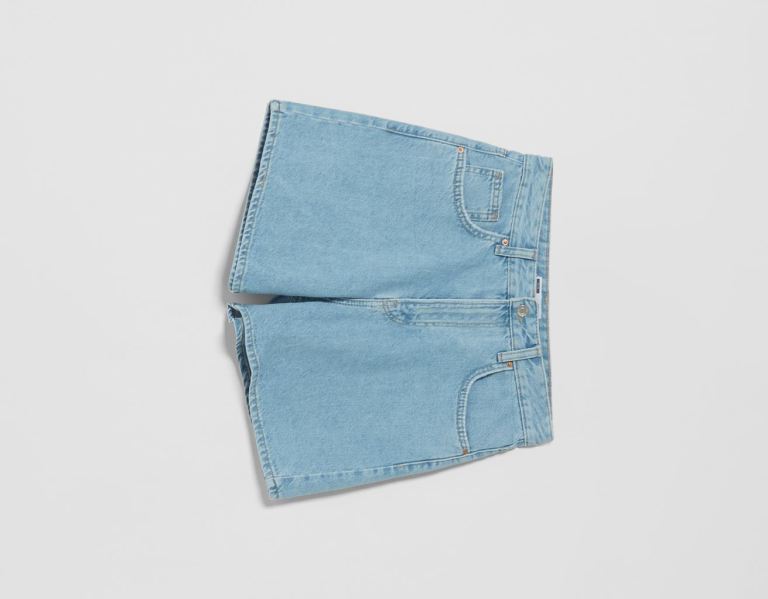 Light Blue Women's Bershka Mom Fit Denim Shorts | YYb3IBOleMj