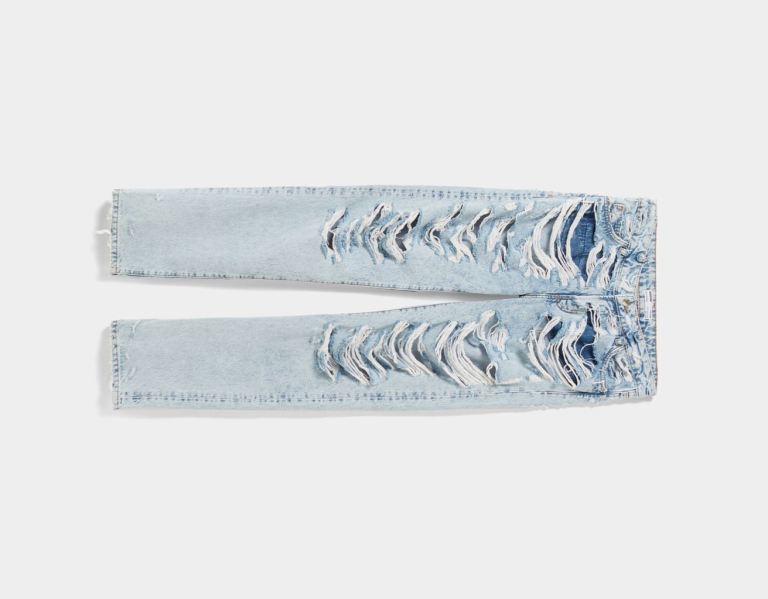 Light Blue Women's Bershka Ripped Straight Vintage Jeans | KEwWa7Z0vGE