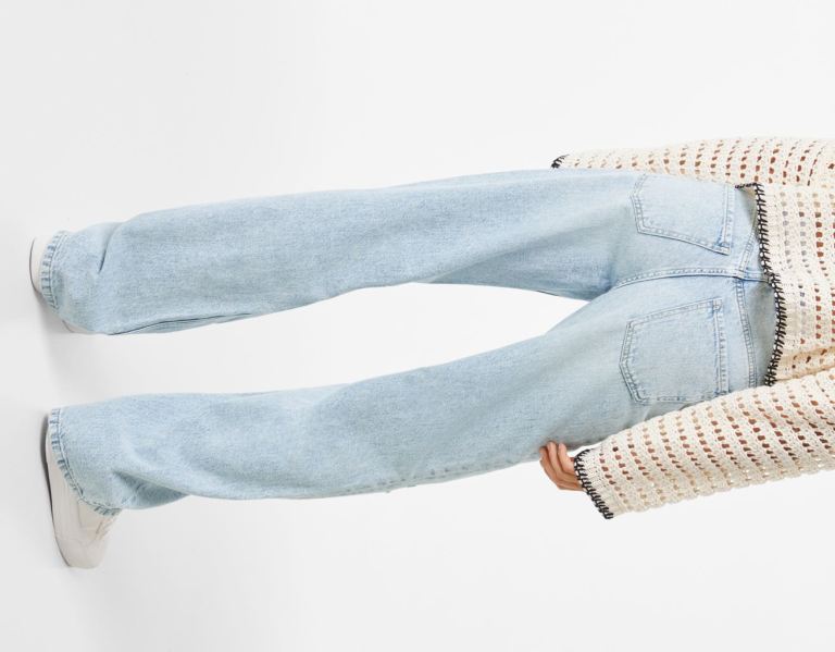 Light Blue Women's Bershka Ripped Wide-leg ’90s Jeans | GH1LkTZ9XHB