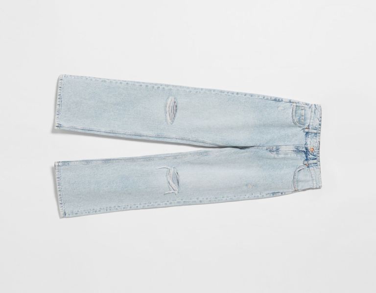 Light Blue Women's Bershka Ripped Wide-leg ’90s Jeans | GH1LkTZ9XHB